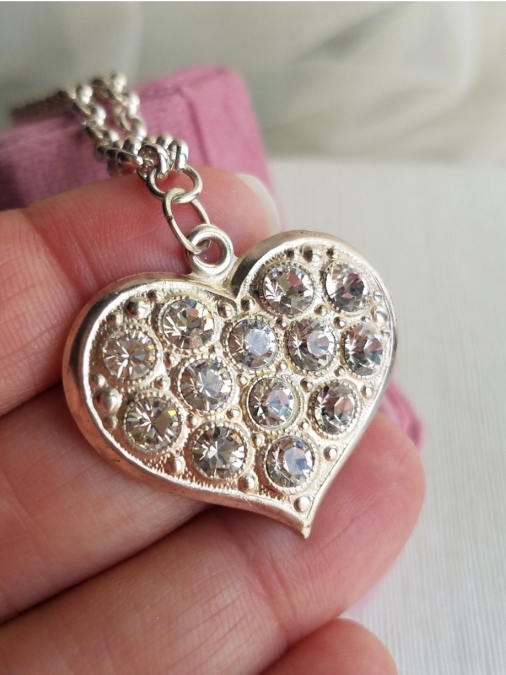 Swarovski Elements Large Heart Pendant Long Necklace Handmade NWT
